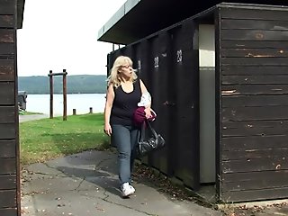 Blonde grandma screwed in public changing room